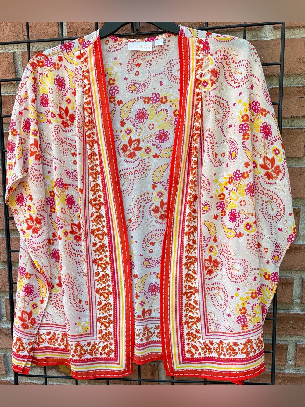 Belle by Kim Gravel Pink, Red & Yellow Paisley Open-Front Kimono